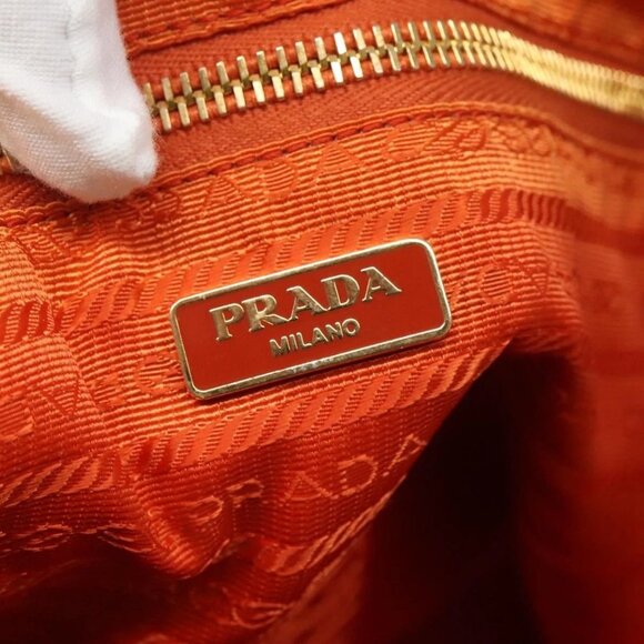 PRADA Tote Bag Nylon Orange Gold Auth ti3145 - Picture 13 of 16